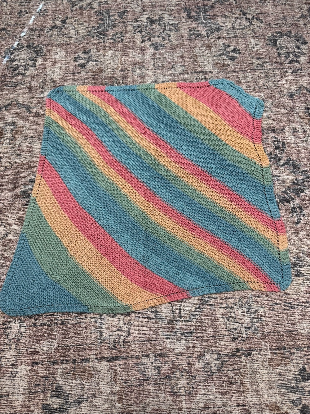 Hand Knit Kids Multi-Color Striped Knit Blanket - Blue, Pink, Yellow, Green
